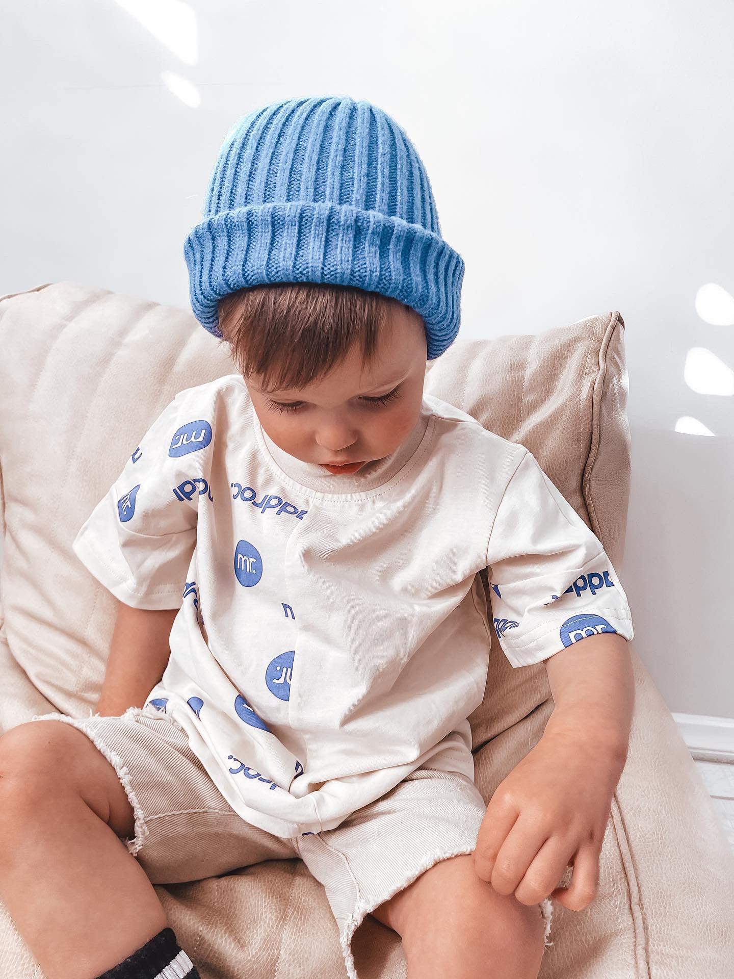 Contrast Tee Beige/Blue