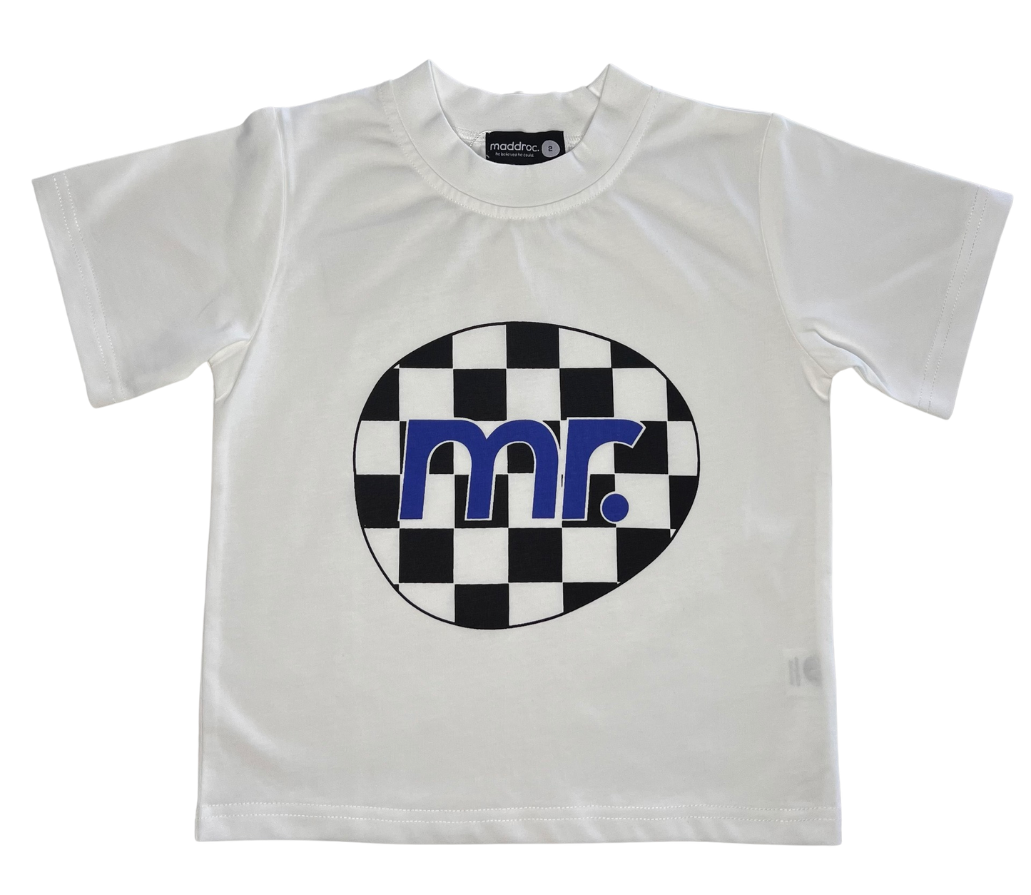 Tee White w/blue check - SAMPLE